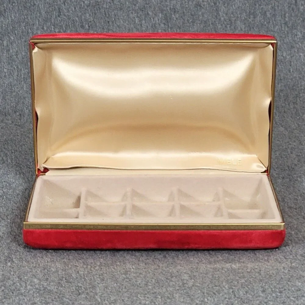 Vintage Mele Jewelry Box Red Velvet Hard Shell Travel Clam Case 7